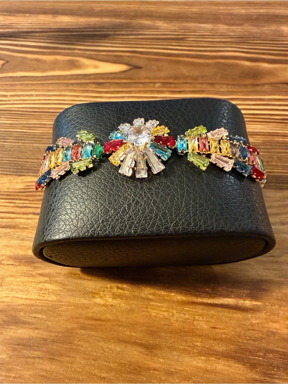 Gold Plated Multicolor Crystal Flower Bracelet - Statement Women Jewelry